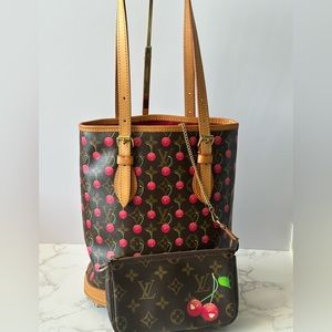 Vintage Louis Vuitton Limited Edition Cerises Bucket Bag with mini pouch